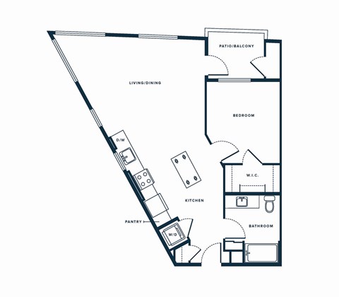 Floor plan for 1 bed, 1 bath, 844 sqft